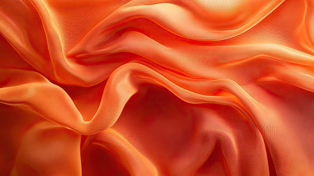 Long orange fabric with an undulating wave pattern, draped artistically to highlight its vivid color and smooth texture.の素材