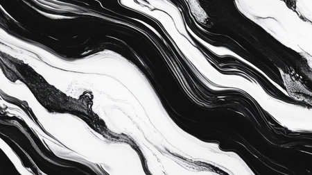 High-contrast black and white fluid art pattern with bold, sweeping lines.の素材