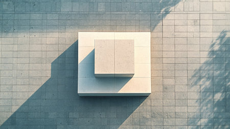 Overhead shot of a minimalist podium structure in an urban setting, with surrounding space for textの素材