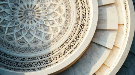 Top view of a circular podium architecture with intricate patterns, surrounded by blank space for copyの素材