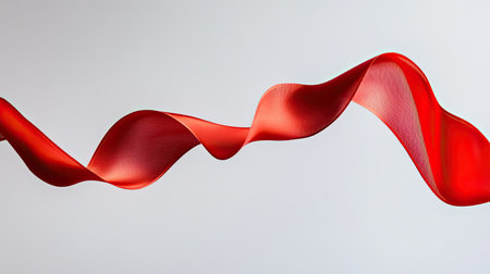 A vivid red ribbon floating in the air, contrasted beautifully against a white background, showcasing simplicityの素材