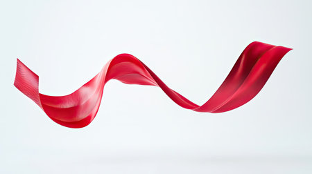 A vivid red ribbon floating in the air, contrasted beautifully against a white background, showcasing simplicityの素材