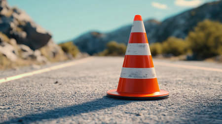 Detailed view of a traffic cone with open space around it, perfect for conveying messages related to caution or directionの素材