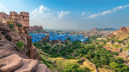 The unique landscape of the Jodhpur Blue City from the Mehrangarh Fort. Copy space availableの素材
