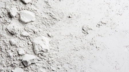 Kaolin clay, finely ground, spread across a flat surface, with small piles and scattered powder. No people, copy spaceの素材