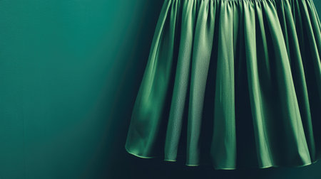 Fashionable green skirt with a subtle pattern hanging gracefully. Copy space on the left for added textの素材