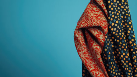 Chic patterned shawl draped over a clean surface with ample space for text aboveの素材