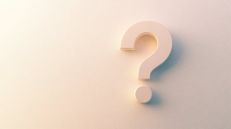 Centered question mark on a light, neutral background, with extensive copy space on all sides.の素材