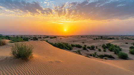 Sunset over the sandy dunes of Thar Desert near Jaisalmer, Rajasthan. Copy space availableの素材