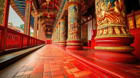 Vibrant colors of Sri Lanka's Temple of the Tooth Relic in Kandy. Copy space availableの素材