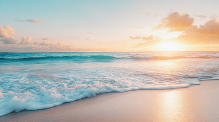 Peaceful sunset at the beach with soft waves and space for copy.の素材