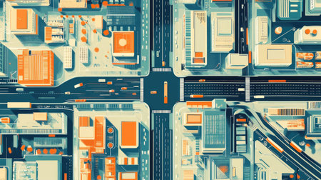 A flat lay of a smart city grid with digital infrastructure, with ample copy space.の素材