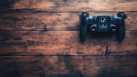 A flat lay of a drone controller with a live camera feed, with ample copy space.の素材