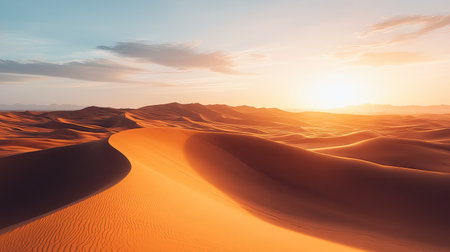 Sunset casting long shadows over a desert landscape, with copy space.の素材