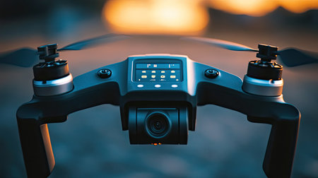 A flat lay of a drone controller with a live camera feed, with ample copy space.の素材
