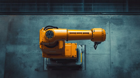 A flat lay of a robotic arm in a manufacturing plant, with copy space available.の素材