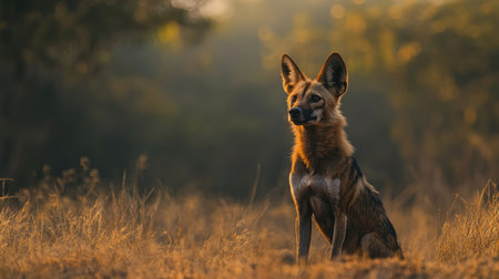 Indian wild dog in its natural habitat, with ample copy spaceの素材