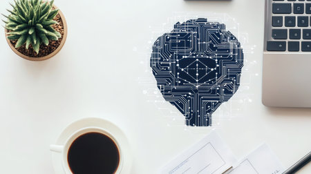 A flat lay of a machine learning algorithm on a computer screen, with ample copy space.の素材