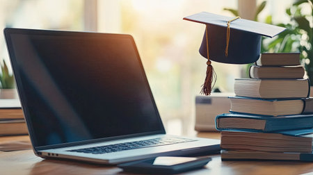 A laptop with educational content open, symbolizing the concept of online learning.の素材