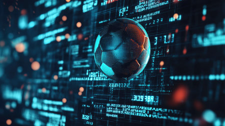 Abstract digital interface displaying football results on an online sports betting website, with ample copy space.の素材