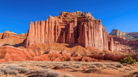 The striking red rocks of Capitol Reef National Park, with clear skies and plenty of copy space.の素材