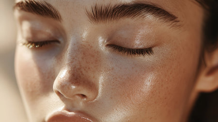 Close-up of flawless skin, silky smooth texture, soft and natural lighting, clear backgroundの素材