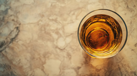 Top view of a glass of Scottish single malt whisky with a rich flavor, with ample copy space.の素材