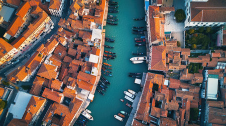 Top view of the canals and colorful houses in Venice, Italy, with room for copy space.の素材