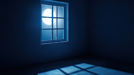 Moonlight shining through a window, casting soft shadows, with ample copy space.の素材
