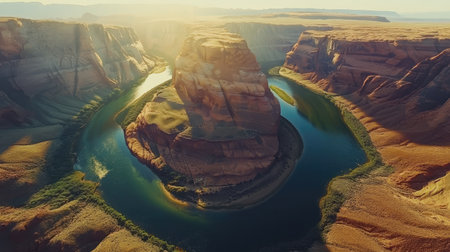 The stunning Horseshoe Bend in Arizona, with the Colorado River winding through, and space for copy.の素材