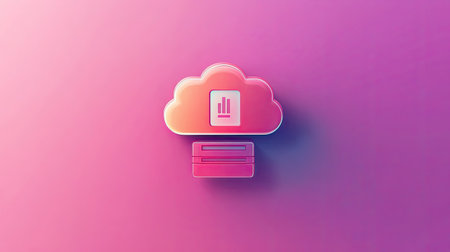 Top view of a cloud storage icon with data synchronization, with space for copy textの素材