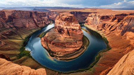 The stunning Horseshoe Bend in Arizona, with the Colorado River winding through, and space for copy.の素材