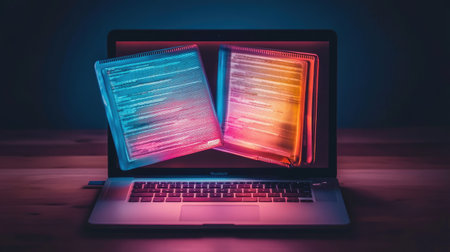 A laptop with educational content open, symbolizing the concept of online learning.の素材