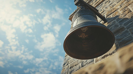 A close-up of the Liberty Bell with its iconic crack in Philadelphia. No people, copy space.の素材