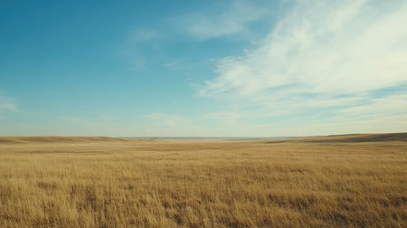 A panoramic view of the Great Plains with endless fields and a wide-open sky. No people, copy space.の素材