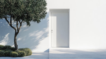 Minimalist front door with a clean, white surface and simple designの素材