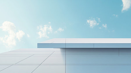 Minimalist roof design of a modern building with a clear horizonの素材