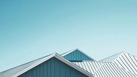 Modern roof design with geometric shapes and clear sky backdropの素材
