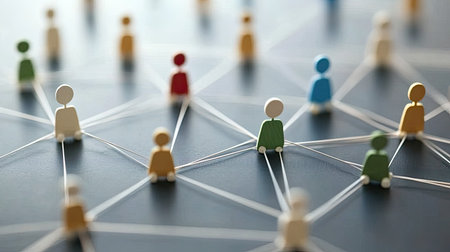 Network diagram with interconnected lines illustrating the concepts of teamwork and cohesive collaborationの素材