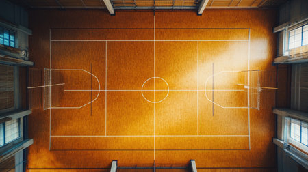 Close-up of a volleyball court from above, clean and empty. High quality, copy space, no peopleの素材