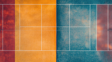 Close-up of a volleyball court from above, clean and empty. High quality, copy space, no peopleの素材
