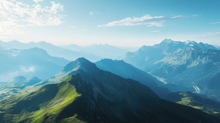 Top of the Swiss Alps with expansive mountain view. High quality, clean, ample copy spaceの素材