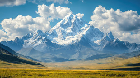 Summer view of snowy mountain tops on the Tibetan Plateau. High quality, clear, ample copy spaceの素材