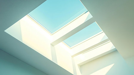 Modern roof with clean lines and bright sunlight overheadの素材