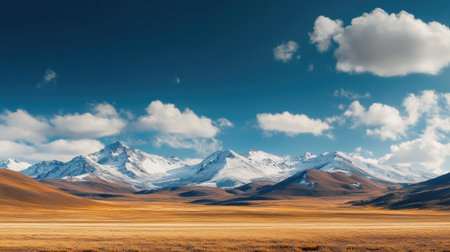 View of the Tibetan Plateau with summer snow-capped peaks. High resolution, clean background, ample copy spaceの素材