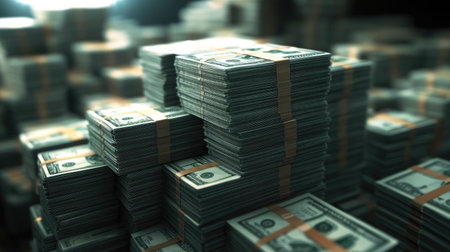 Increasing money stacks representing growth and profitability, ideal for investment and financial planning visuals.の素材