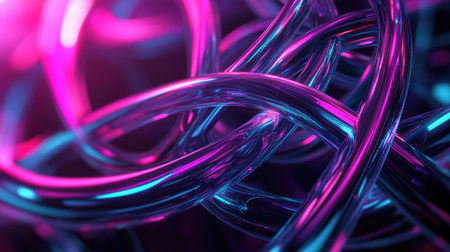 Futuristic 3D abstract structure with intertwining lines and vibrant hues, set in a sleek, dark environmentの素材