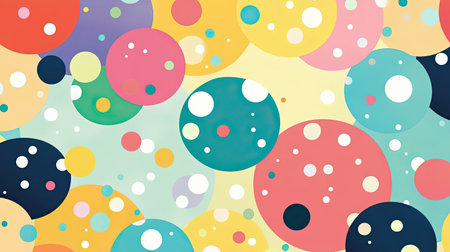 Playful polka dot background with a vibrant color palette and fun designの素材