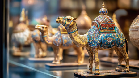 Camel figurines with traditional Arabian designs in Dubai. Copy spaceの素材