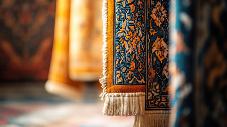 Close-up of tapestry with classic designs. Copy spaceの素材